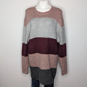 ✨3/$15 Silverflint Pink Grey Striped Oversized Long Sleeve Sweater M